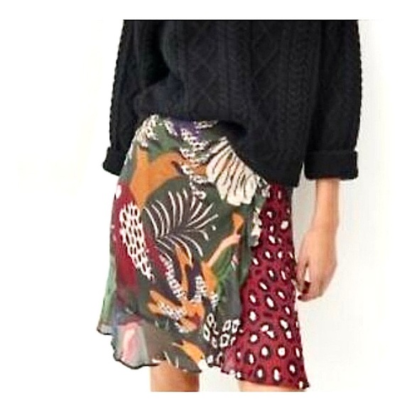FARM RIO Tropical Jungle Print Colorblock Ruffle Hem Side Tie Wrap Skirt XS - Picture 7 of 11